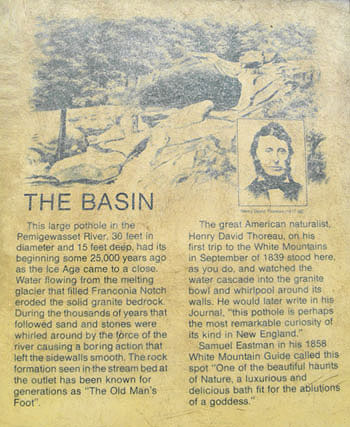 The Basin at Franconia Notch State Park New Hampshire NH Sign Old Man of the Mountains Foot Print